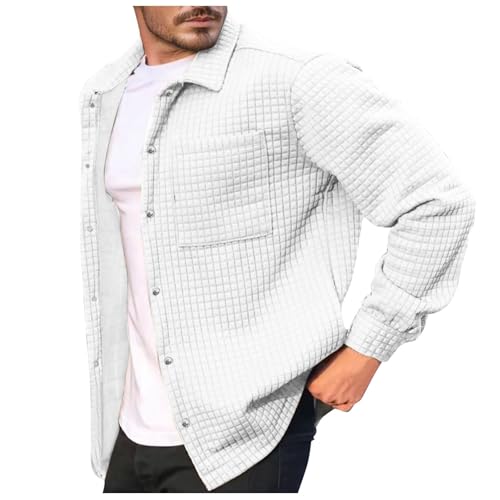 Male Autumn and Winter Brushed Shirt Jacket Long Sleeve Lapel Pocket Solid Color Coat Mens Wool Men's Cardigan