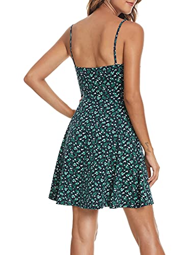 Spaghetti Strap Floral Mini Dress Women's Casual Ruched Front Drawstring Swing Sundress