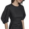 Women's 3/4 Puff Sleeve Jewel Neck Ruched Sheath Mini Dress