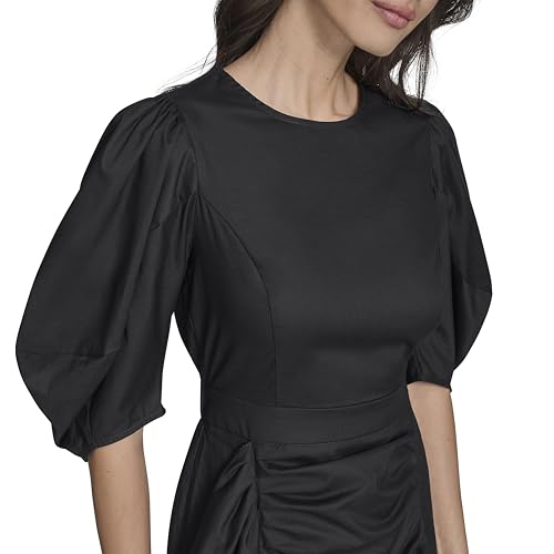 Women's 3/4 Puff Sleeve Jewel Neck Ruched Sheath Mini Dress