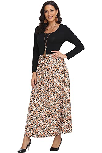 41YDqMS1sL.jpg Women's Long Sleeves Maxi Dress Plain Empire Waist Casual Dress Loose Fall/Winter Dresses with Pockets