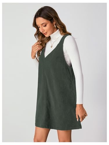 Women V Neck Corduroy Overall Dress 2025 Fall Mini Pinafore Jumper Dress