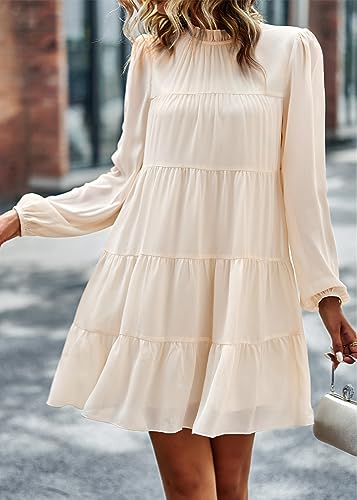 Long Sleeve Baby Doll Dresses Women 2025 Casual Fall Winter Ruffle Mock Neck Tiered Mini Flowy Swing Shift Dress