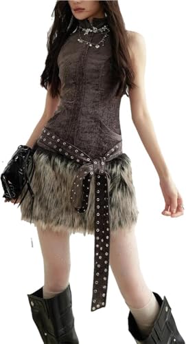 Women Sleeveless O-Neck Belted Mini Dress Casual Office Slim Fit Outfit