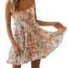 Womens Floral Mini Dress Boho Flowy Skater Spaghetti Strap Ruffle Sleeveless Beach Dress 2024 Summer Sundresses