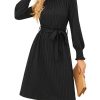 Fall Dresses for Women 2025 Casual Long Sleeve Crew Neck Ribbed Belted Dresses with Pocket