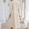 Women's Fall Winter Corduroy Maxi Dress Casual Long Sleeve Ruffle Mock Neck Flowy Vintage Dresses
