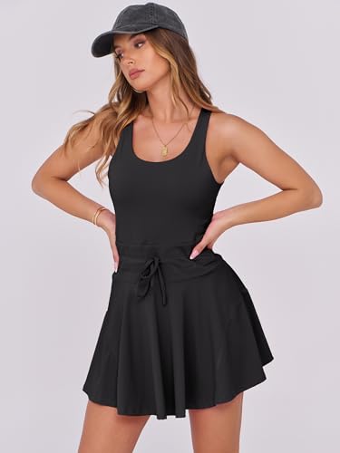 Women's Tennis Mini Dresses Workout Built in Shorts Golf Athletic Sleeveless One Piece Summer Active Romper Dress