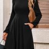 Womens Long Sleeve Mini Dress 2025 Fall Trendy Crewneck Ribbed Knit Soft A Line Flowy Summer Formal Dresses