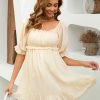 Women's Summer Dress Boho Short Sleeve Mini Dresses Square Neck Ruffle Mini Beach Dresses