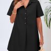 Womens Button Down Shirt Dress Oversized Casual Short Sleeve Collared V Neck Summer Mini Dresses