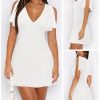 Women's Sexy Deep V-Neck Ruffle Sleeve Mini Dresses Summer Casual Bodycon Beach Cocktail Party Club Short Dress