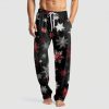 Christmas Pj Pants Men Comfortable Reindeer Christmas Print Open Bottom Drawstring Pjs Pants with Pockets