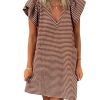 Striped V-Neck Mini Dress for Women Puff Sleeve Casual Dress with Pockets, Comfortable & Stylish for Summer