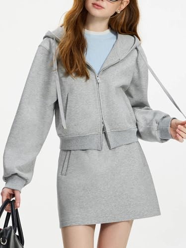 Women's Cotton Hoodie Set, Elastic Mini Skirt & Jacket Combo