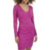 Women's Long Sleeve V-Neck Floral Stretch Lace Bodycon Mini Dress