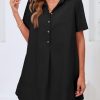 Womens Button Down Shirt Dress Oversized Casual Short Sleeve Collared V Neck Summer Mini Dresses