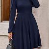 Womens Long Sleeve Mini Dress 2025 Fall Trendy Crewneck Ribbed Knit Soft A Line Flowy Summer Formal Dresses