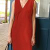 Women's Summer Sleeveless Mini Dress Cotton Linen V Neck Cinched A Line Slim Tank Short Dress