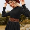 Fall Dresses for Women 2025 Casual Long Sleeve Crew Neck Ribbed Belted Dresses with Pocket