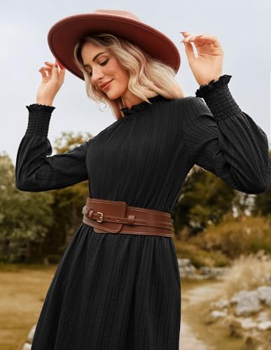 Fall Dresses for Women 2025 Casual Long Sleeve Crew Neck Ribbed Belted Dresses with Pocket