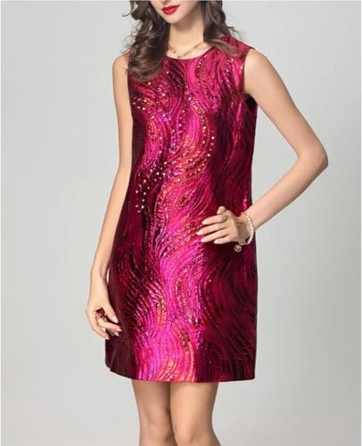 Women Purple Jacquard Sleeveless Tank Dress Beaded Summer Mini Casual High Street Fashion