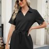 2025 Casual Summer T Shirt Dress for Women Drawstring Short Sleeve V Neck Mini Shift Dresses with Pockets