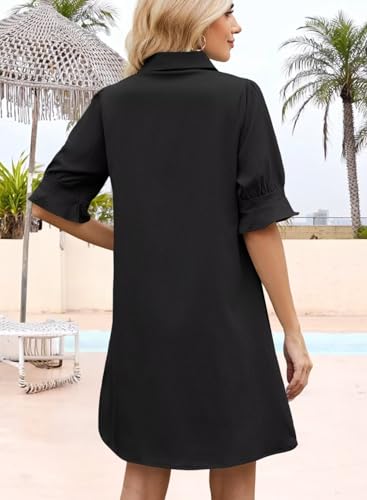 Womens Summer Shirt Dress 2025 Casual Ruffle Short Sleeve Button Down Flowy Swing Shift Mini Dresses with Pockets
