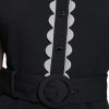 Women's Belted Sleeveless Scallop Trim Collared A-line Mini Dress