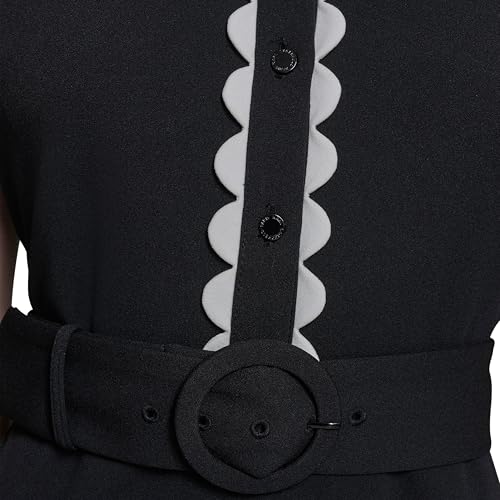 Women's Belted Sleeveless Scallop Trim Collared A-line Mini Dress