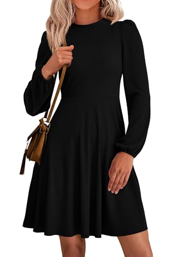 Womens Long Sleeve Mini Dress 2025 Fall Trendy Crewneck Ribbed Knit Soft A Line Flowy Summer Formal Dresses
