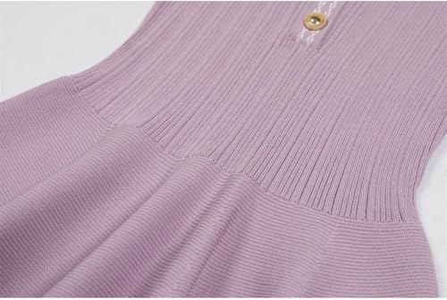 Women Summer Short Sleeve Blue Turn Down Collar Mini Daily Knitted Sweater Dress