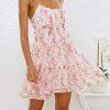 Womens 2025 Summer Floral Mini Dress Boho Flowy Skater Dresses Short Sleeveless Ruffle Spaghetti Strap Dress