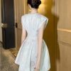 Women's Sparkly Floral Print Evening Dress Sleeveless O-Neck Slim A-Line Party Birthday Mini Dresses