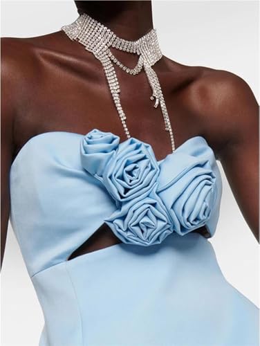 Women Off Shoulder 3D Flower Mini Dress High Waist Zipper Casual Summer Party Wear