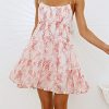 Womens 2025 Summer Floral Mini Dress Boho Flowy Skater Dresses Short Sleeveless Ruffle Spaghetti Strap Dress