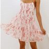 Womens 2025 Summer Floral Mini Dress Boho Flowy Skater Dresses Short Sleeveless Ruffle Spaghetti Strap Dress