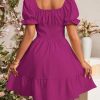Women's Boho 2025 Summer Mini Dress, Square Neck Front Tie Puff Sleeve Casual Mini Dress