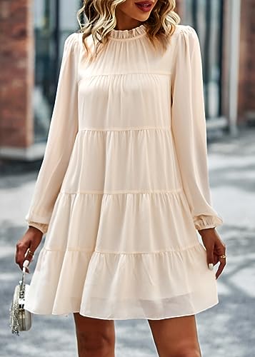 Long Sleeve Baby Doll Dresses Women 2025 Casual Fall Winter Ruffle Mock Neck Tiered Mini Flowy Swing Shift Dress