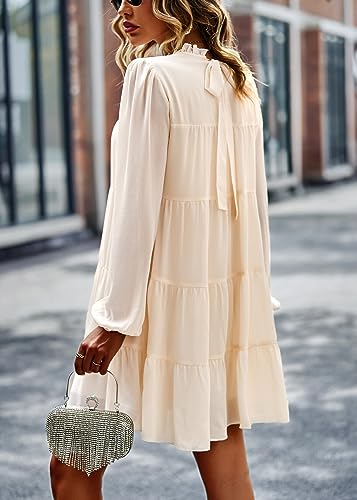 Long Sleeve Baby Doll Dresses Women 2025 Casual Fall Winter Ruffle Mock Neck Tiered Mini Flowy Swing Shift Dress