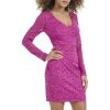 Women's Long Sleeve V-Neck Floral Stretch Lace Bodycon Mini Dress