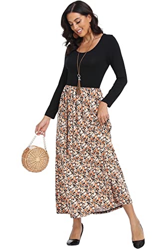 41yku03Il8L.jpg Women's Long Sleeves Maxi Dress Plain Empire Waist Casual Dress Loose Fall/Winter Dresses with Pockets
