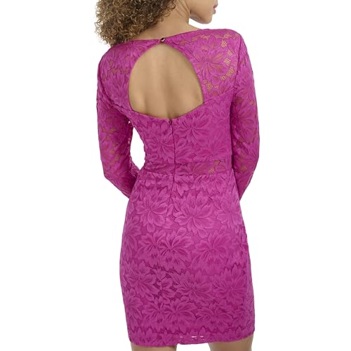Women's Long Sleeve V-Neck Floral Stretch Lace Bodycon Mini Dress