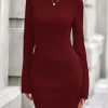 Fall Dresses for Women 2025 Ribbed Knit Bodycon Dress Mock Neck Bell Long Sleeve Pullover Sweater Winter Mini Dresses