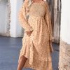 Boho Dresses for Women 2025 Casual Floral Square Neck Long Sleeve Smocked Elastic Waist Tiered Ruffle Hem Maxi Dress