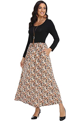 51-pnseZpQL.jpg Women's Long Sleeves Maxi Dress Plain Empire Waist Casual Dress Loose Fall/Winter Dresses with Pockets