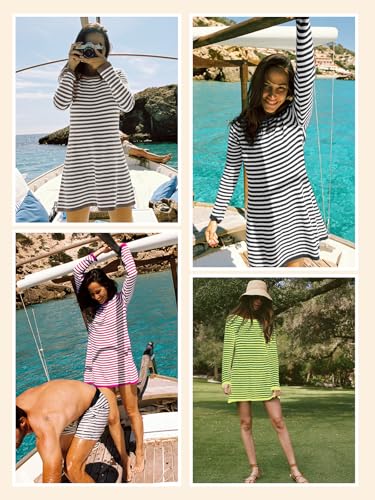 Womens Striped Pullover Sweater Crew Neck Fall Long Sleeve Trendy Casual Ribbed Knit Tunic Mini Dress