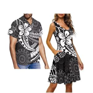 Men and Women Matching Outfits Polynesian Dress for Women Men's Button Down Short Sleeve Shirts