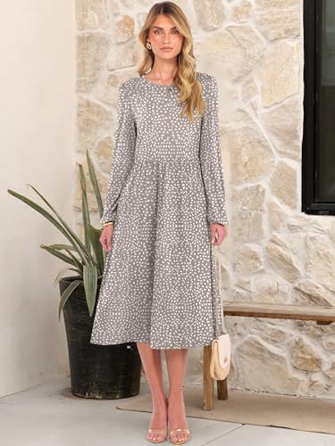 Women Long Sleeve Midi Dress Crewneck 2025 Fall Fashion Casual Flowy A-Line Long Dresses Vacation Outfit with Pocket