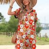 Womens Summer Shirt Dress Short Sleeve Floral Shift Dress Casual Loose Flowy Beach Sundress with Pockets
